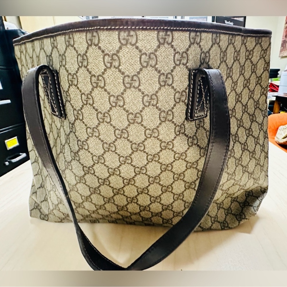 WOW POSHMARK Authentic Gucci Large GG Web Canvas with Leather Trim Tote - Picture 10 of 15